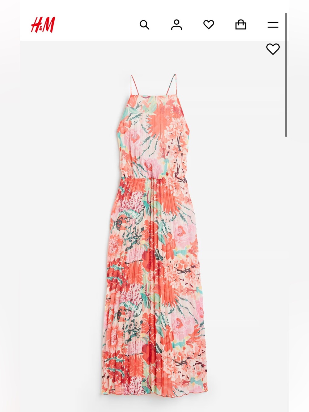 H&M Floral Pleated Maxi Dress in Coral & Pink